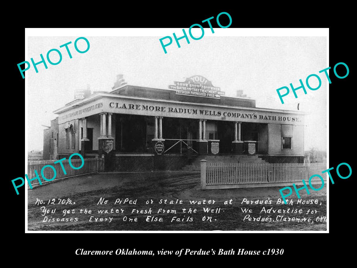 OLD LARGE HISTORIC PHOTO OF CLAREMORE OKLAHOMA, VIEW OF THE BATH HOUSE c1930