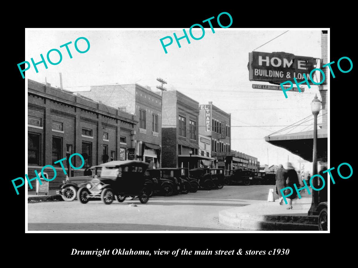 OLD LARGE HISTORIC PHOTO OF DRUMRIGHT OKLAHOMA, THE MAIN STREET & STORES c1930 1