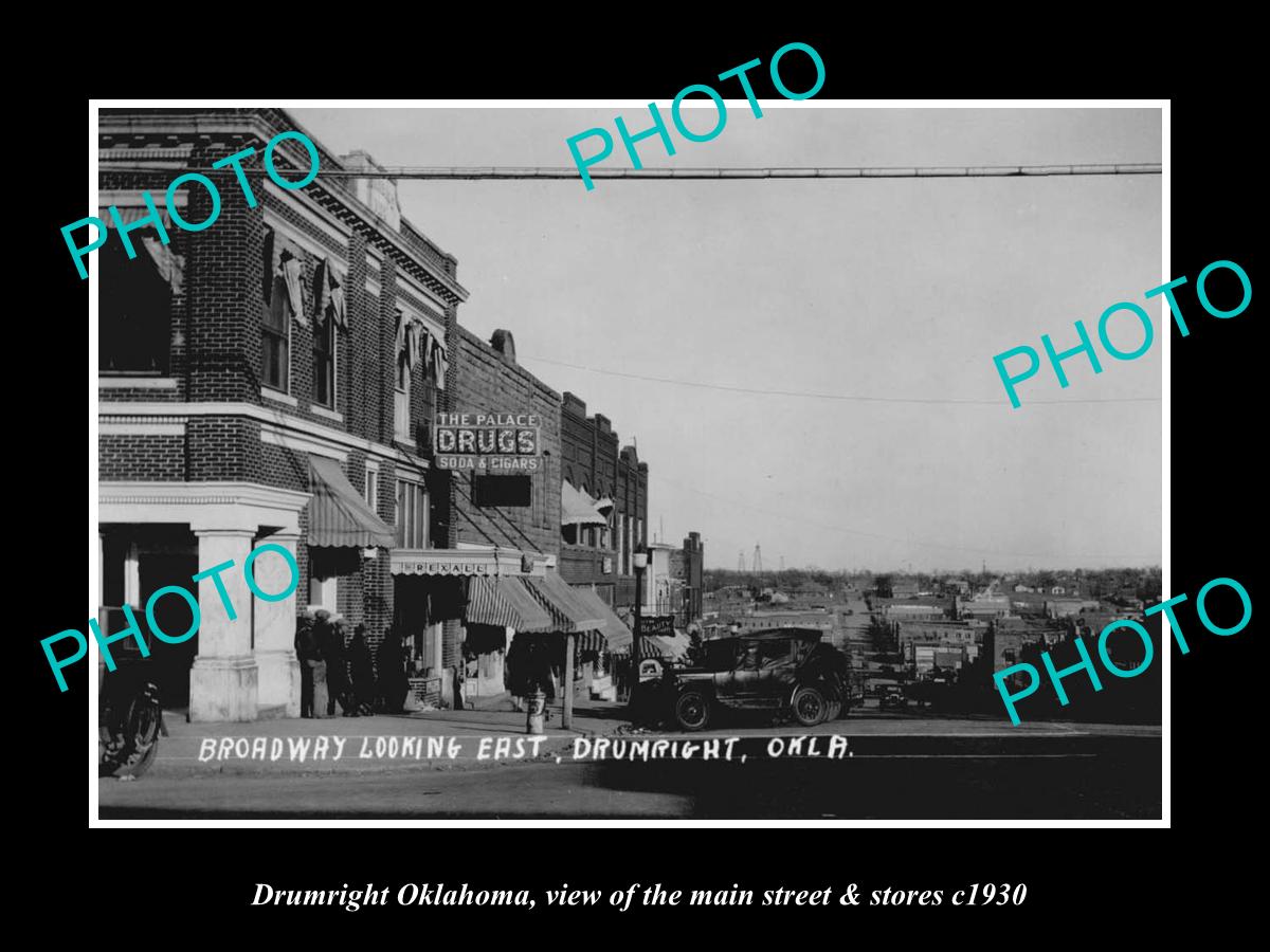 OLD LARGE HISTORIC PHOTO OF DRUMRIGHT OKLAHOMA, THE MAIN STREET & STORES c1930 2