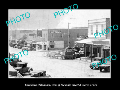 OLD LARGE HISTORIC PHOTO OF EARLSBORO OKLAHOMA, THE MAIN STREET & STORES c1930