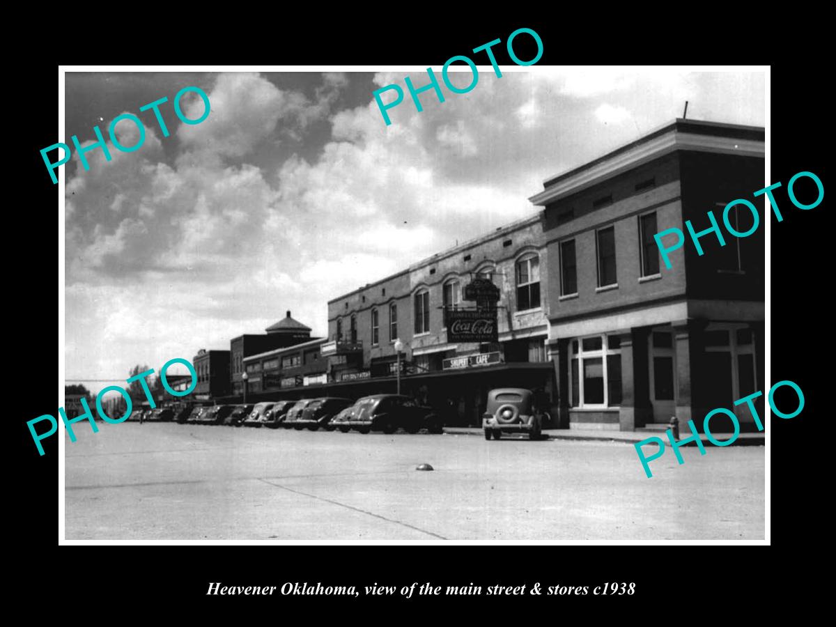 OLD LARGE HISTORIC PHOTO OF HEAVENER OKLAHOMA, THE MAIN STREET & STORES c1938