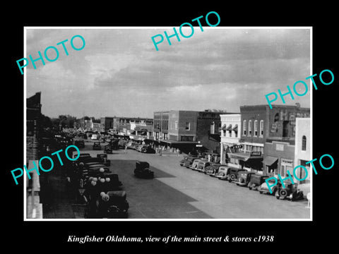 OLD LARGE HISTORIC PHOTO OF KINGFISHER OKLAHOMA, THE MAIN STREET & STORES c1938