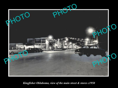 OLD LARGE HISTORIC PHOTO OF KINGFISHER OKLAHOMA, THE MAIN STREET & STORES c1950