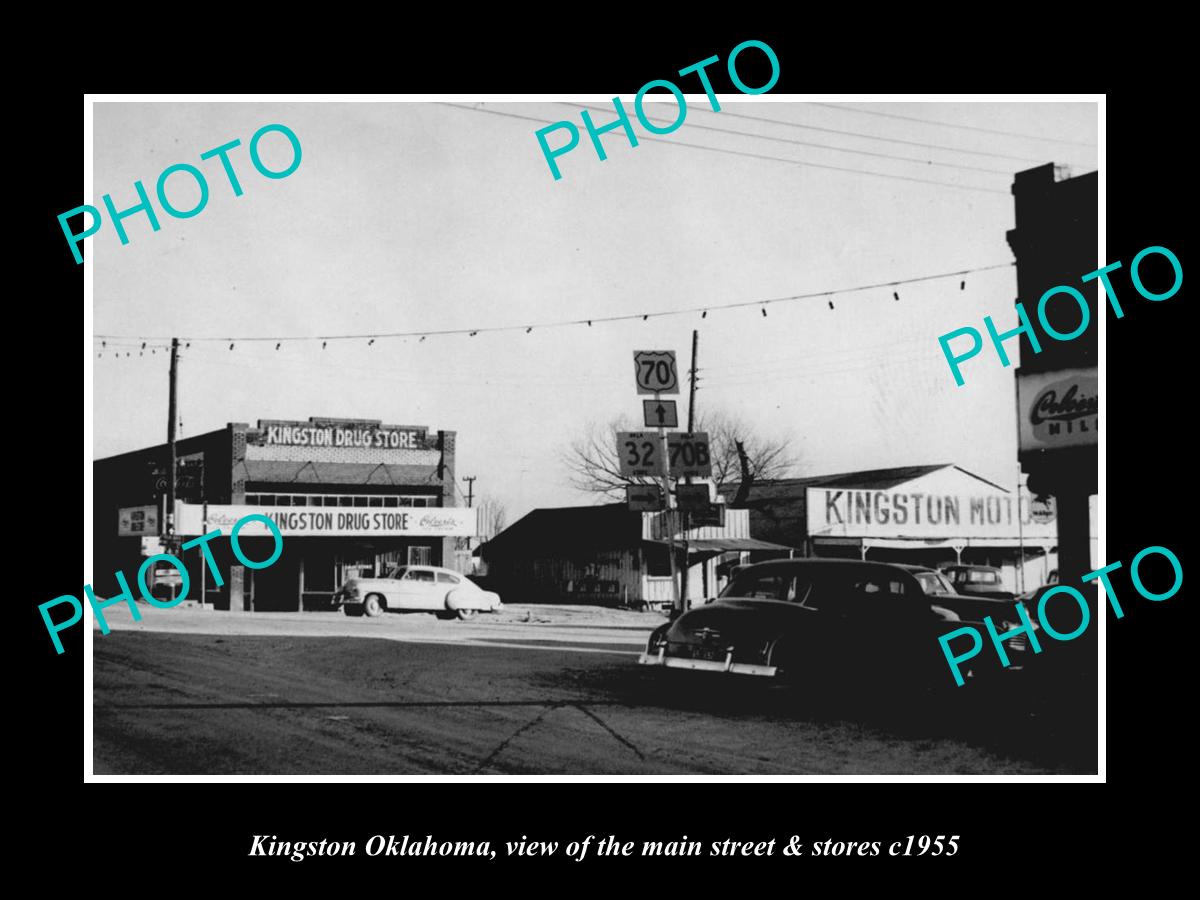 OLD LARGE HISTORIC PHOTO OF KINGSTON OKLAHOMA, THE MAIN STREET & STORES c1955