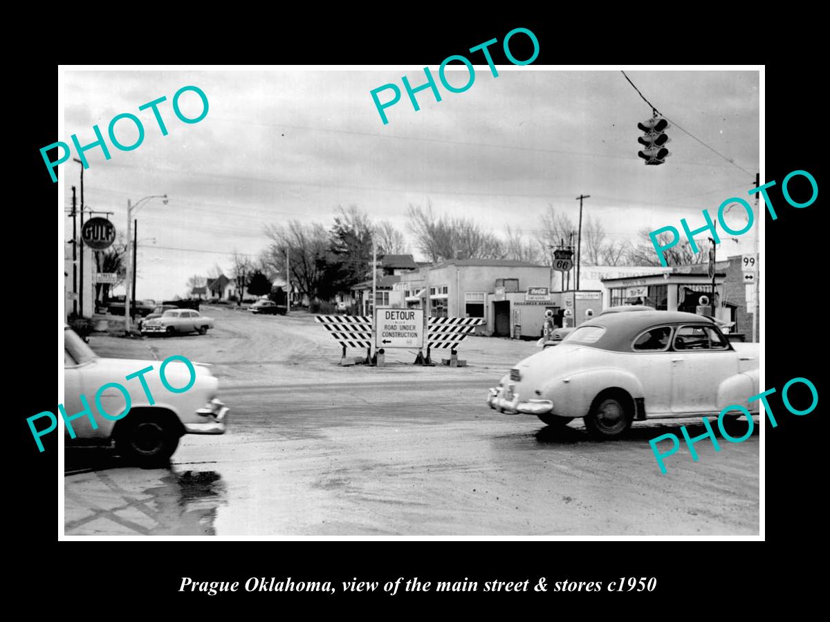 OLD LARGE HISTORIC PHOTO OF PRAGUE OKLAHOMA, THE MAIN STREET & STORES c1950