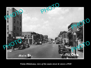 OLD LARGE HISTORIC PHOTO OF VINITA OKLAHOMA, THE MAIN STREET & STORES c1940 1