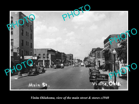 OLD LARGE HISTORIC PHOTO OF VINITA OKLAHOMA, THE MAIN STREET & STORES c1940 1