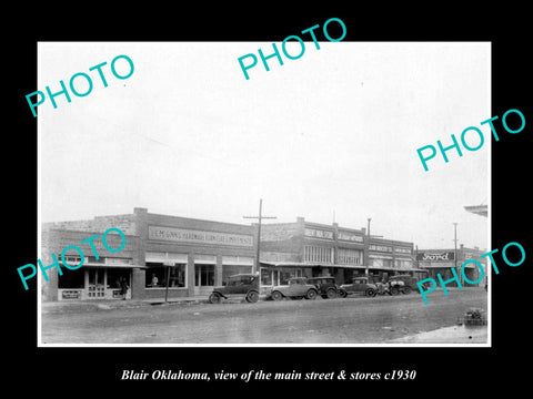 OLD LARGE HISTORIC PHOTO OF BLAIR OKLAHOMA, THE MAIN STREET & STORES c1930