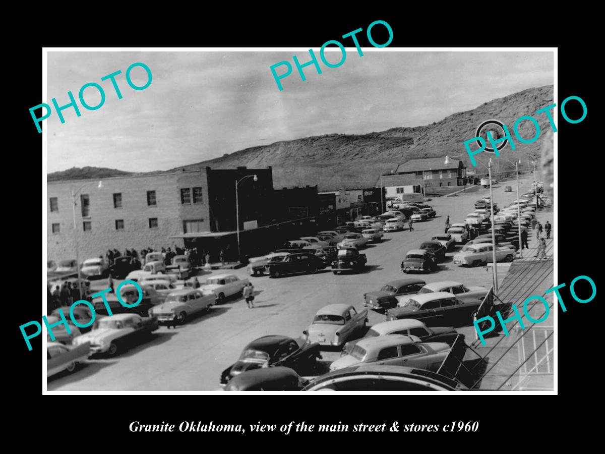 OLD LARGE HISTORIC PHOTO OF GRANITE OKLAHOMA, THE MAIN STREET & STORES c1960