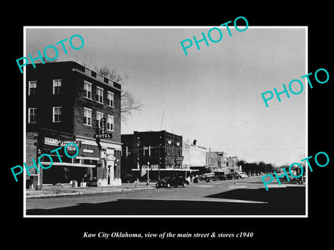 OLD LARGE HISTORIC PHOTO OF KAW CITY OKLAHOMA, THE MAIN STREET & STORES c1940