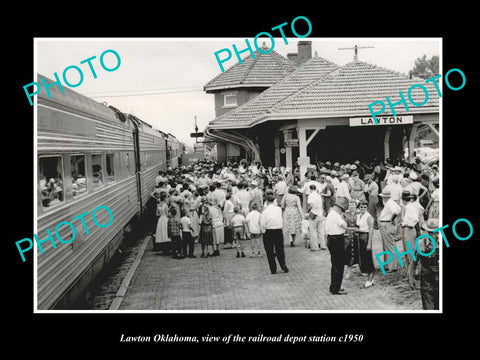 OLD LARGE HISTORIC PHOTO OF LAWTON OKLAHOMA, THE RAILROAD DEPOT STATION c1950