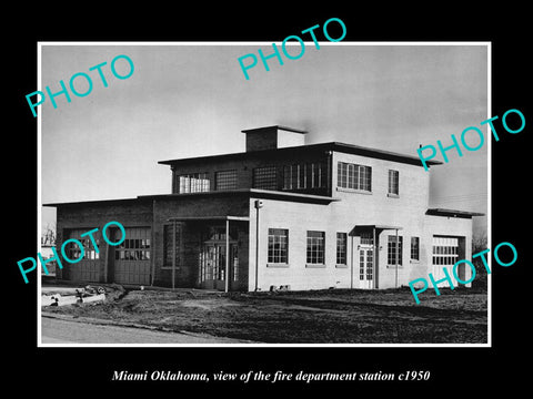 OLD LARGE HISTORIC PHOTO OF MIAMI OKLAHOMA, THE FIRE DEPARTMENT STATION c1950