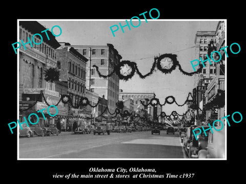 OLD LARGE HISTORIC PHOTO OF OKLAHOMA CITY, THE MAIN STREET & STORES, XMAS c1937