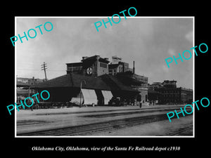 OLD LARGE HISTORIC PHOTO OF OKLAHOMA CITY, THE SANTA FE RAILROAD DEPOT c1930