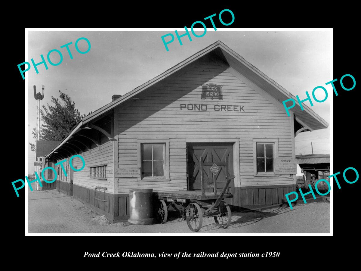 OLD LARGE HISTORIC PHOTO OF POND CREEK OKLAHOMA, THE RAILROAD DEPOT STATION 1950