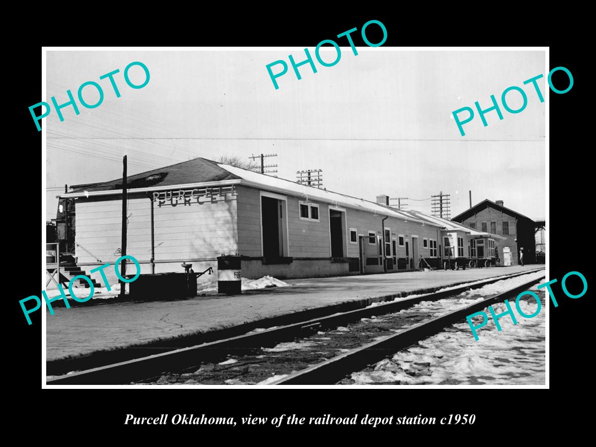 OLD LARGE HISTORIC PHOTO OF PURCELL OKLAHOMA, THE RAILROAD DEPOT STATION c1950