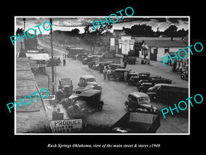 OLD LARGE HISTORIC PHOTO OF RUSH SPRINGS OKLAHOMA, THE MAIN STREET & STORES 1940