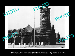 OLD LARGE HISTORIC PHOTO OF SHAWNEE OKLAHOMA, THE SANTA FE RAILROAD DEPOT c1960