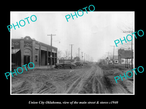 OLD LARGE HISTORIC PHOTO OF UNION CITY OKLAHOMA, THE MAIN STREET & STORES c1940