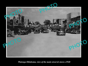 OLD LARGE HISTORIC PHOTO OF WATONGA OKLAHOMA, THE MAIN STREET & STORES c1940 1