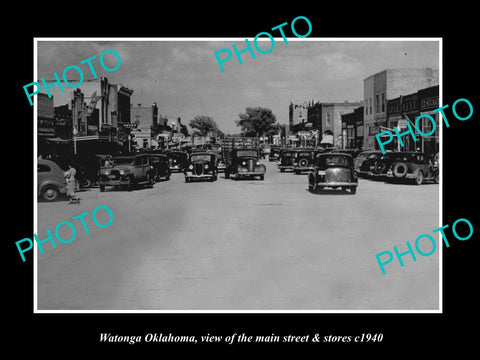 OLD LARGE HISTORIC PHOTO OF WATONGA OKLAHOMA, THE MAIN STREET & STORES c1940 1