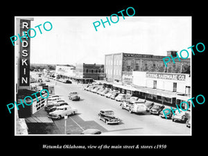 OLD LARGE HISTORIC PHOTO OF WETUMKA OKLAHOMA, THE MAIN STREET & STORES c1950