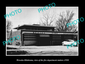 OLD LARGE HISTORIC PHOTO OF WEWOKA OKLAHOMA, THE FIRE DEPARTMENT STATION c1950