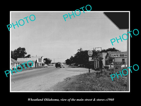 OLD LARGE HISTORIC PHOTO OF WHEATLAND OKLAHOMA, THE MAIN STREET & STORES c1960