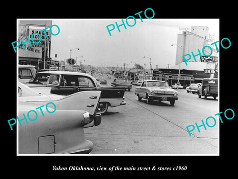 OLD LARGE HISTORIC PHOTO OF YUKON OKLAHOMA, THE MAIN STREET & STORES c1960