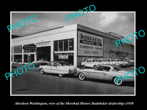 OLD LARGE HISTORIC PHOTO OF ABERDEEN WASHINGTON, THE STUDEBAKER DEALERSHIP c1950