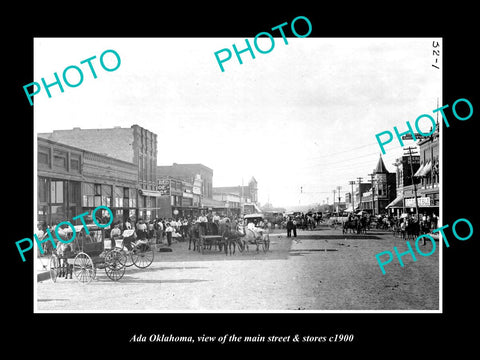 OLD LARGE HISTORIC PHOTO OF ADA OKLAHOMA, THE MAIN STREET & STORES c1900