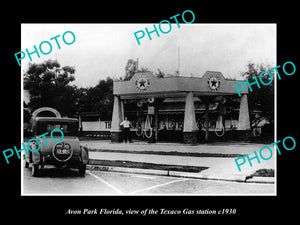 OLD LARGE HISTORIC PHOTO OF AVON PARK FLORIDA, THE TEXACO GAS STATION c1930