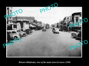 OLD LARGE HISTORIC PHOTO OF BRISTOW OKLAHOMA, THE MAIN STREET & STORES c1940