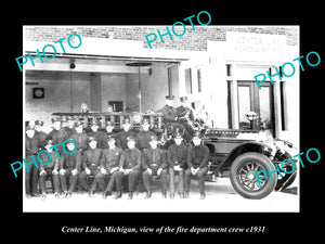 OLD LARGE HISTORIC PHOTO OF CENTER LINE MICHIGAN, THE FIRE DEPARTMENT CREW c1931