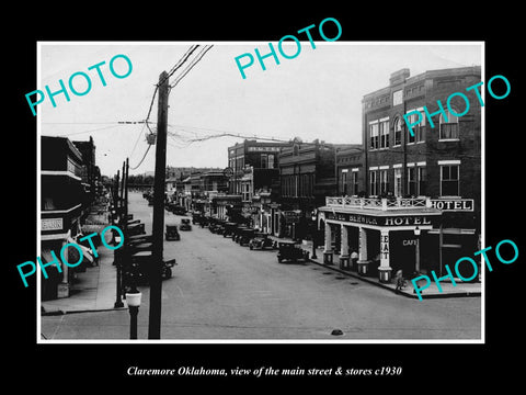 OLD LARGE HISTORIC PHOTO OF CLAREMORE OKLAHOMA, THE MAIN STREET & STORES c1930