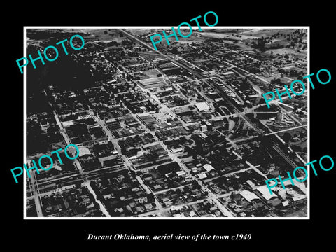 OLD LARGE HISTORIC PHOTO OF DURANT OKLAHOMA, AERIAL VIEW OF THE TOWN c1940