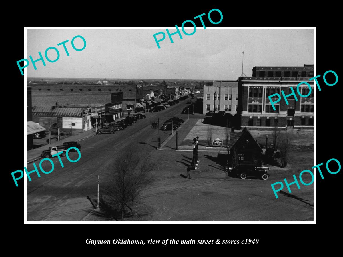 OLD LARGE HISTORIC PHOTO OF GUYMON OKLAHOMA, THE MAIN STREET & STORES c1940