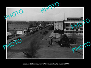 OLD LARGE HISTORIC PHOTO OF GUYMON OKLAHOMA, THE MAIN STREET & STORES c1940