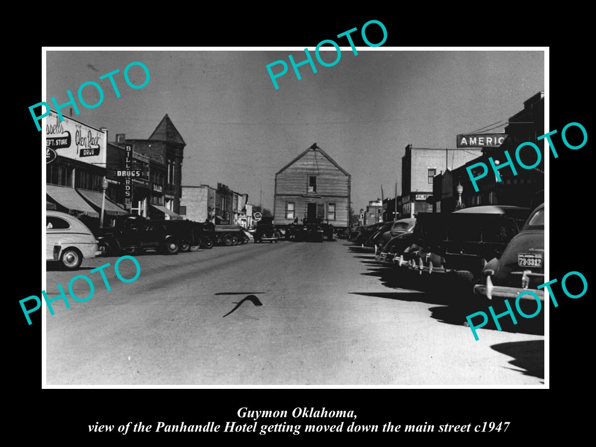 OLD LARGE HISTORIC PHOTO OF GUYMON OKLAHOMA, MOVING THE HOTEL ON MAIN St c1947