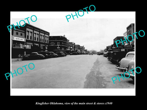 OLD LARGE HISTORIC PHOTO OF KINGFISHER OKLAHOMA, THE MAIN STREET & STORES c1940