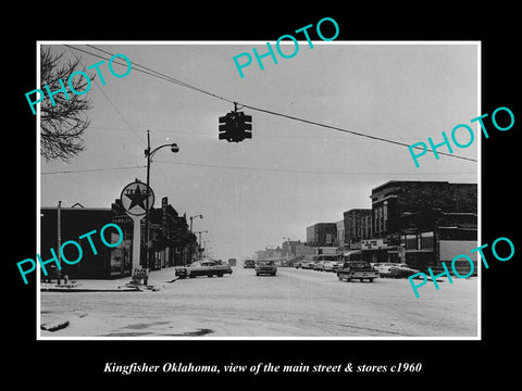 OLD LARGE HISTORIC PHOTO OF KINGFISHER OKLAHOMA, THE MAIN STREET & STORES c1960