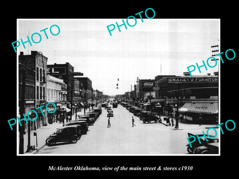 OLD LARGE HISTORIC PHOTO OF McALESTER OKLAHOMA, THE MAIN STREET & STORES c1930