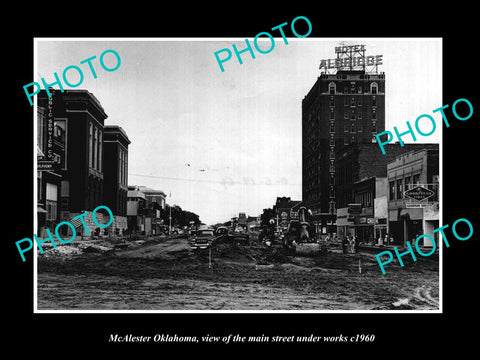 OLD LARGE HISTORIC PHOTO OF McALESTER OKLAHOMA, THE MAIN STREET UNDER WORKS 1960