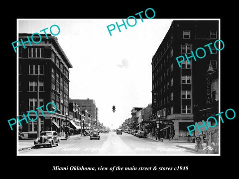 OLD LARGE HISTORIC PHOTO OF MIAMI OKLAHOMA, THE MAIN STREET & STORES c1940