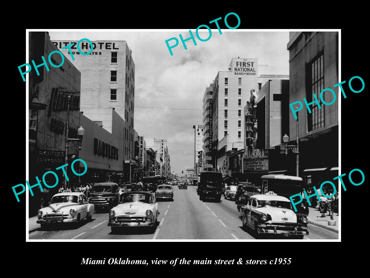 OLD LARGE HISTORIC PHOTO OF MIAMI OKLAHOMA, THE MAIN STREET & STORES c1955