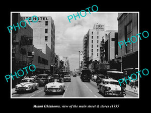 OLD LARGE HISTORIC PHOTO OF MIAMI OKLAHOMA, THE MAIN STREET & STORES c1955