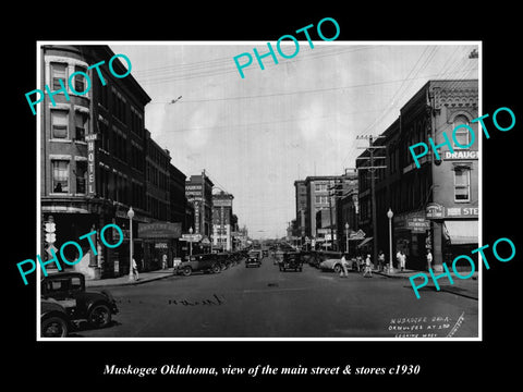 OLD LARGE HISTORIC PHOTO OF MUSKOGEE OKLAHOMA, THE MAIN STREET & STORES c1930