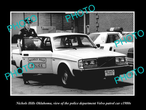 OLD LARGE HISTORIC PHOTO OF NICHOLS HILLS OKLAHOMA, THE VOLVO POLICE CAR c1980s