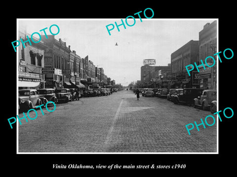 OLD LARGE HISTORIC PHOTO OF VINITA OKLAHOMA, THE MAIN STREET & STORES c1940