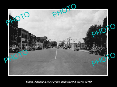 OLD LARGE HISTORIC PHOTO OF VINITA OKLAHOMA, THE MAIN STREET & STORES c1950